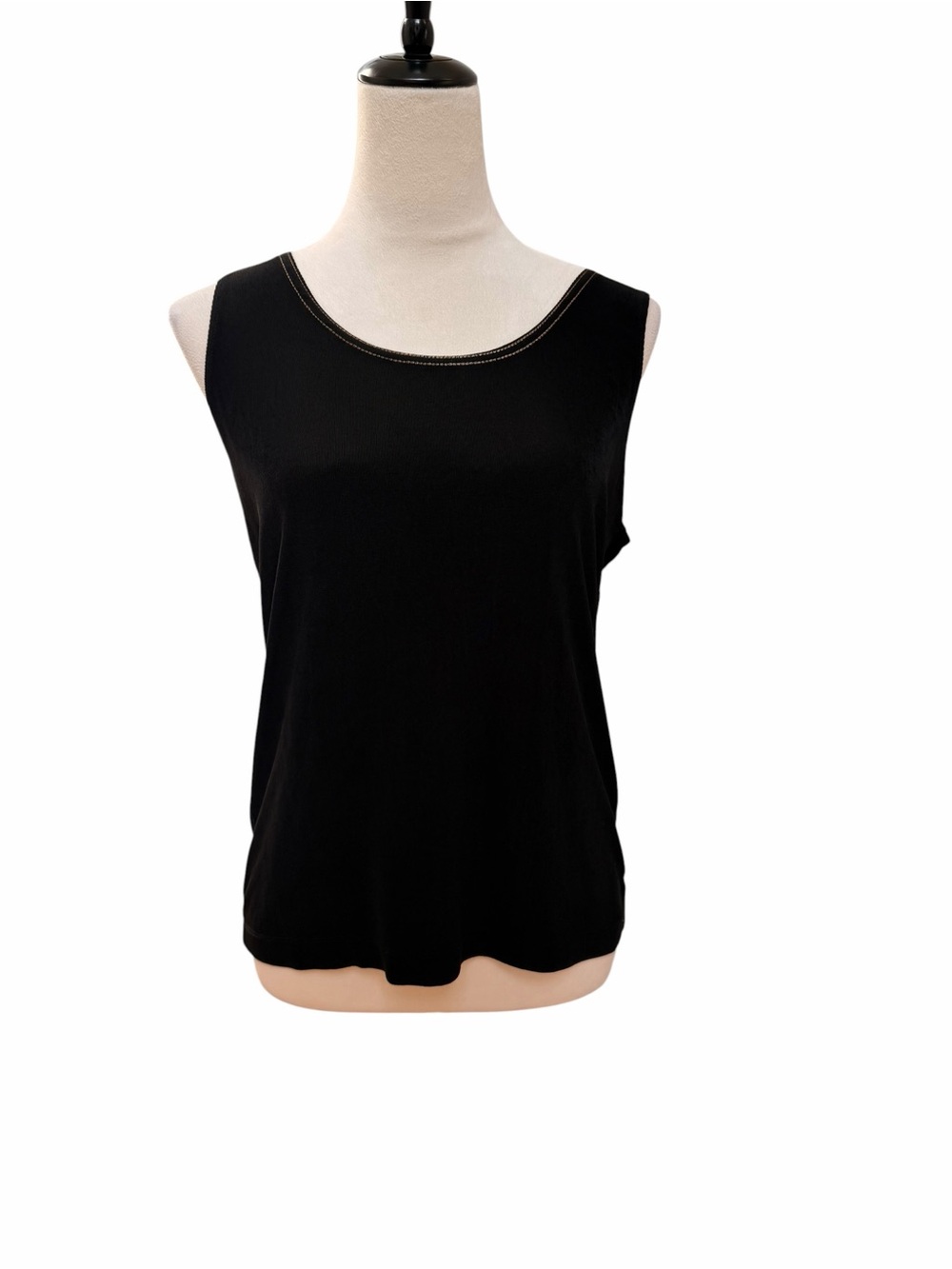 Chico’s Travelers Size 2 Large (14/16) Classic Black Women's Tank Top Gold Trim